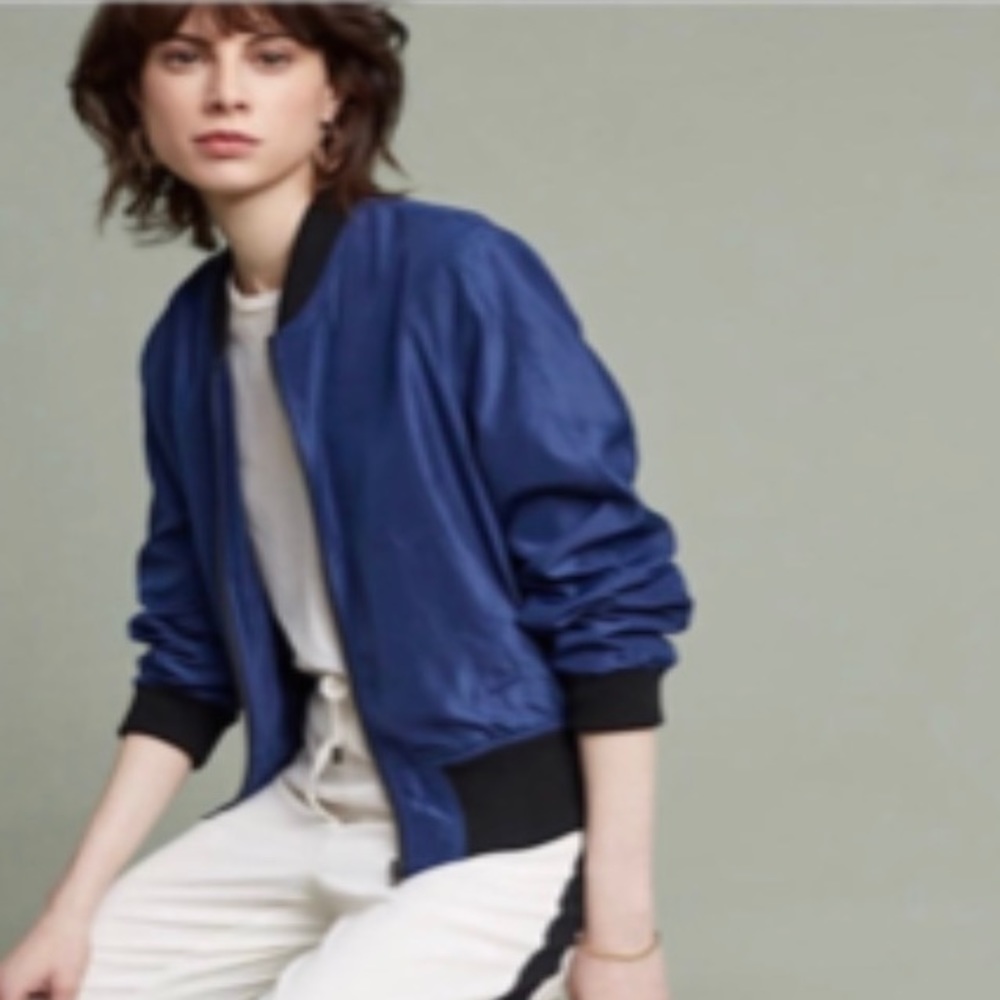 ANTHROPOLOGIE Stylish Blue Bomber Jacket